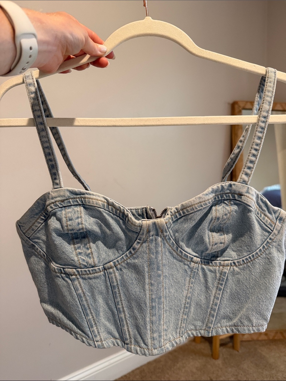 Zara Light Denim Bustier Crop - Picture 1 of 5